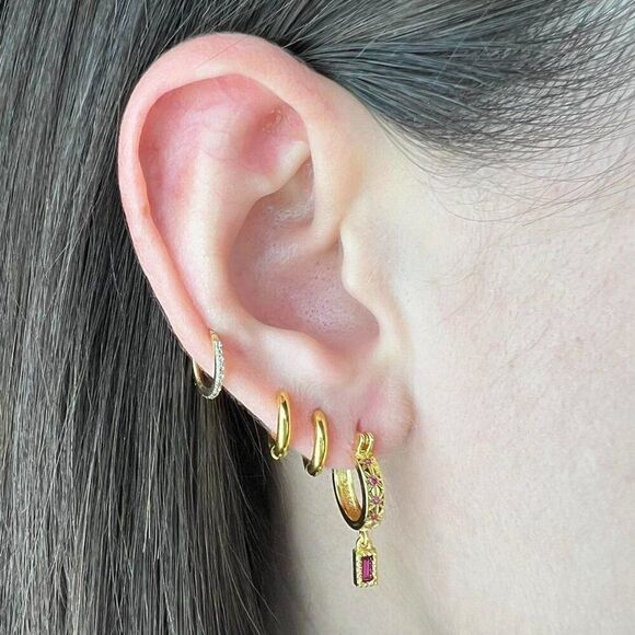 New! “Gisele” Dainty Ruby Red Drop Hoop Earrings - Picture 4 of 5